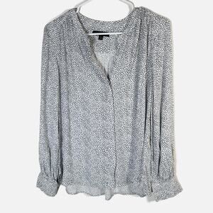 Banana Republic Size Medium Polka Dot Blouse White Black V‑Neck Long Sleeve Top